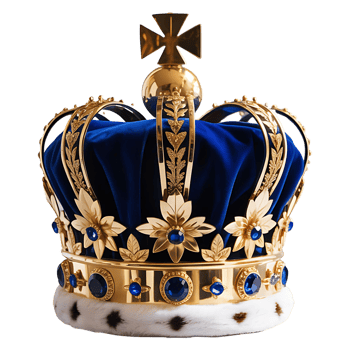 Royal Gold Crown with Blue Jewels Luxury 3D Illustration on Transparent Background png