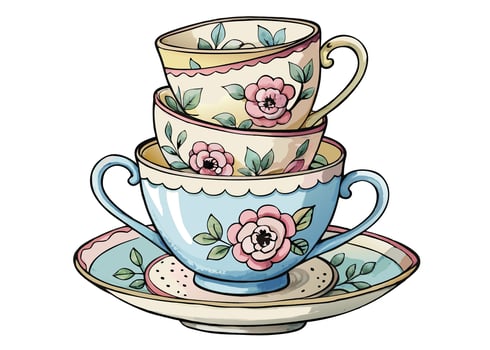 White antique porcelain cup and saucer for tea or coffee, an isolated ceramic beverage object vector