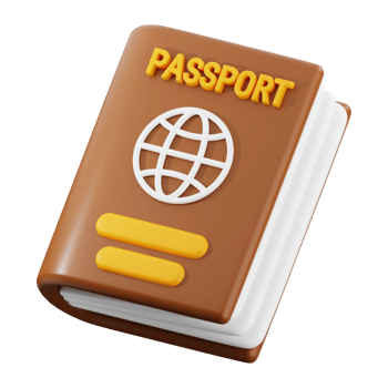 Passport with rich brown leather cover and yellow lettering suitable for travel websites, blogs, vacation related designs, and international businesses png