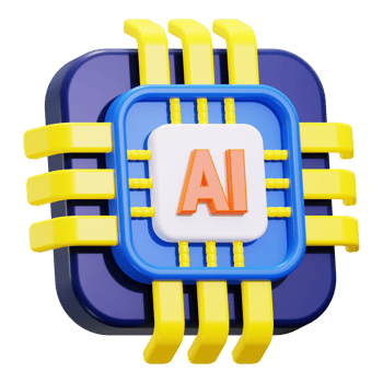 Ai chip 3D rendering in blue and yellow. Suitable for tech concept designs, AI technology presentations, and futuristic visuals png