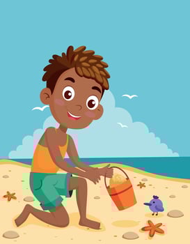 Boy playing on beach with bucket vector