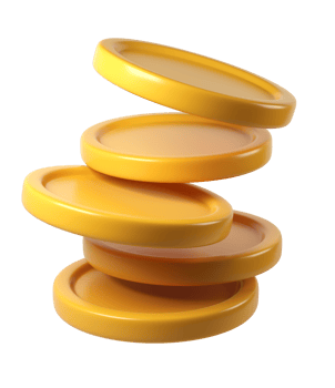 3d finance rendering icon stack background, shiny gold coins leaning against a transparent of perfect for investment concept png