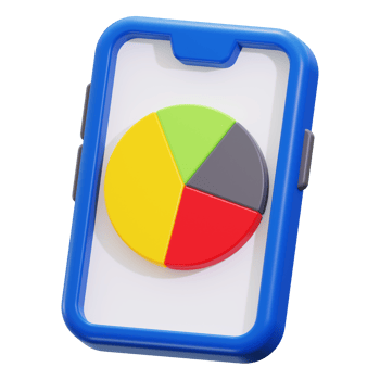 3D phone with colorful pie chart, ideal for business presentations, financial reports, data analysis, technology concepts, and digital communication themes png