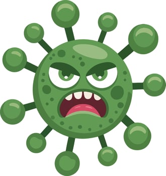 A cartoon green virus with angry eyes vector