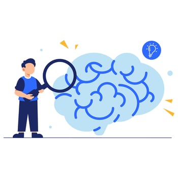 Exploring the Mind with a Character Analyzing Brain Concepts vector