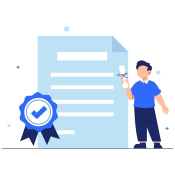 Proud Graduate Holding Certificate with Blue Ribbon and Document vector