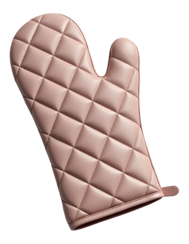 Delightful pink quilted oven mitt, perfect for safe and enjoyable baking png