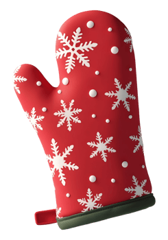 Festive red oven mitt features white snowflakes for happy Christmas holiday winter png
