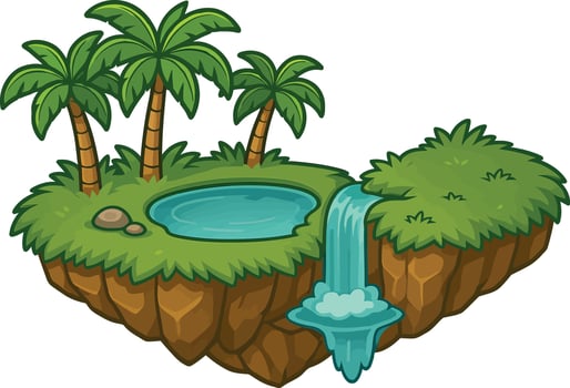 Tropical oasis with palm trees and waterfall vector