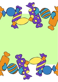Sweets candies Frame seamless border template. graphic line ink illustration. Banner, poster, wrapping paper, sticker, print, modern textile design. For logo, web, package, sticker. vector