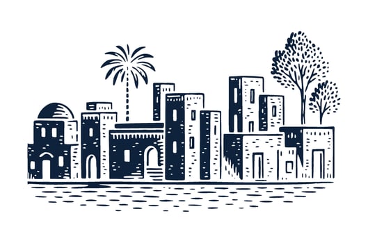 ancient Hand drawing Jerusalem old city. city landscape hand drawn isolated illustration vector