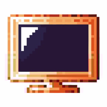 Retro pixel art monitor with simple orange bezel and blank dark screen, vintage computer technology digital device icon vector