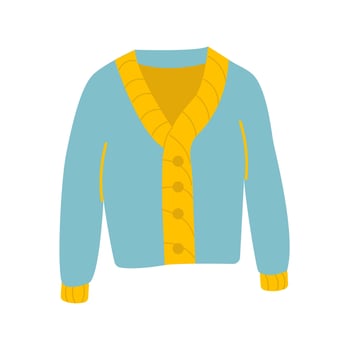 Cozy blue cardigan or sweater. Autumn warm clothes vector