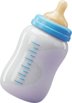 Sparkling baby bottle with blue collar and nipple for infant feeding png