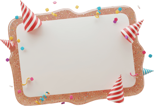 Celebration blank card with striped party hats and colorful confetti design png