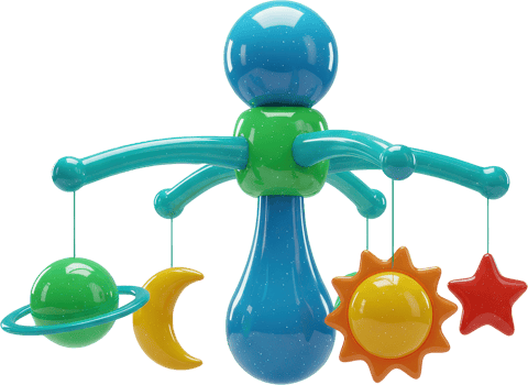 Colorful 3D baby mobile with planet moon sun star ornaments for nursery decor png