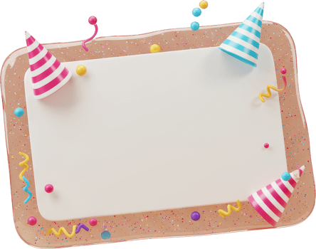 Blank white card with festive party hats and colorful confetti frame png