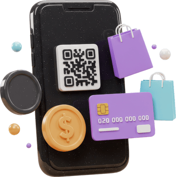 Smartphone with QR code, credit card, and shopping bags for digital payment png