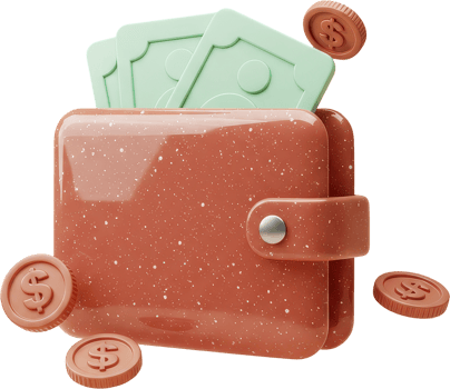 Digital wallet full of cash and coins, symbolizing financial success and wealth png