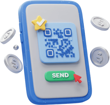Mobile phone with QR code and send button for digital transactions and online payments png