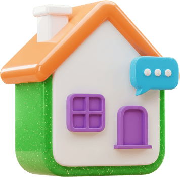 Vibrant 3D house with messaging bubble for digital communication and home services png