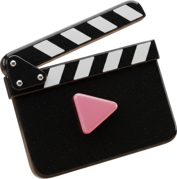 Black clapperboard with pink play button for film production and content png