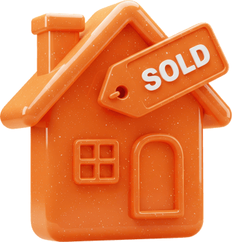 Glossy orange house with sold sign for property and real estate sales png