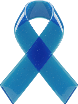 Vibrant blue awareness ribbon with glossy, glittery, translucent texture png