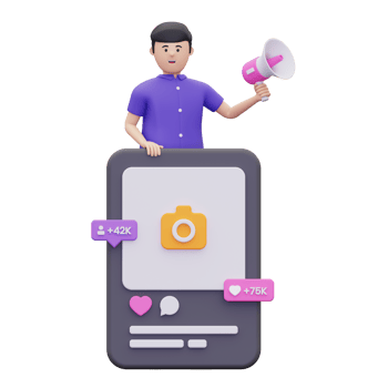 Boy doing social media marketing 3D Illustration png