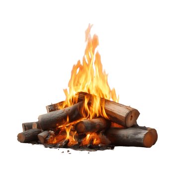 Bright campfire flames burning wood logs png
