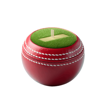 Cricket ball with miniature pitch and wickets inside it a unique design png