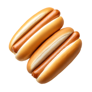 Two delicious hot dogs in soft buns ready to eat a tasty snack png