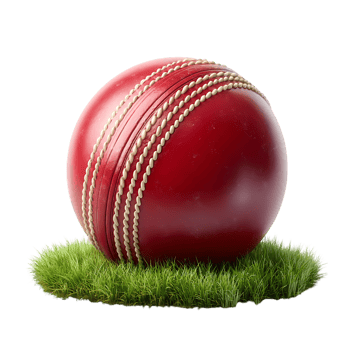 Red cricket ball resting on green grass a perfect summer day png