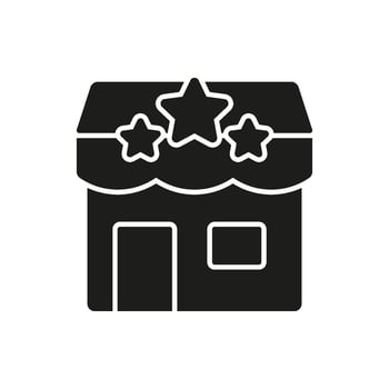 Storefront With Stars Solid Icon. Retail Shop Promotion, Customer Experience, And Quality Silhouette Symbol. Small Business Excellence. Isolated Illustration vector