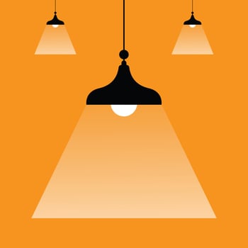 Modern Hanging Lamps with Light Beam on Orange Background vector