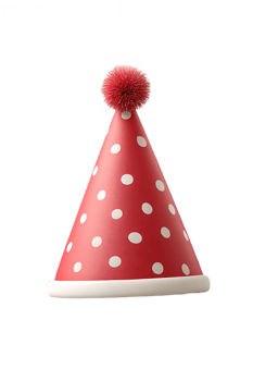 Red polka dot party hat with a fluffy top perfect for a celebration png