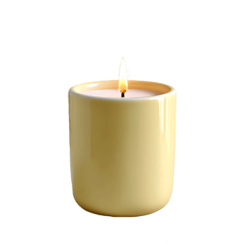 A lit pale yellow candle in a cylindrical container png