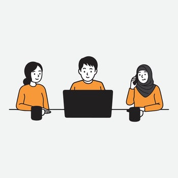 Productive team collaboration at the office, fostering ideas and communication. vector