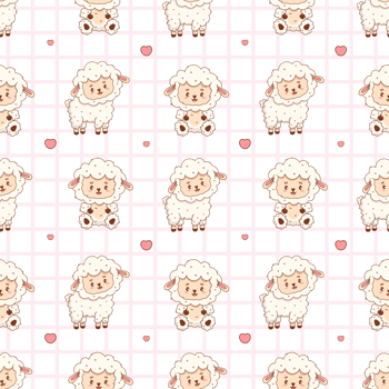 Seamless pattern Cute Sheep on checkered background. Happy Cartoon Farm Animal png