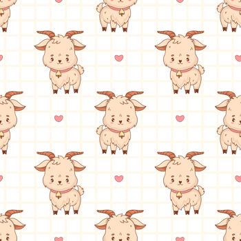 Seamless pattern Cute Little Goat with Bell. Happy Cartoon Farm Animal png