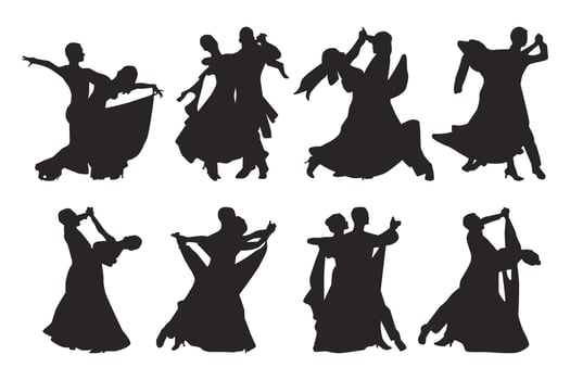 Silhouette of waltz pair. Couple dancers vector