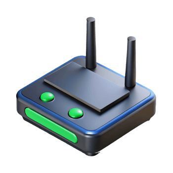 Glossy 3D Router Icon with Antennas and Green Buttons, Digital Technology, Networking Device Transparent Background png