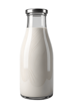 Milk in glass bottle with stainless steel cap isolated, farm fresh dairy product png