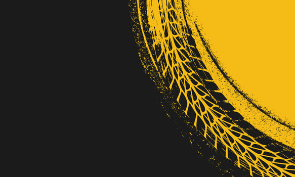 Yellow tire track on black background vector