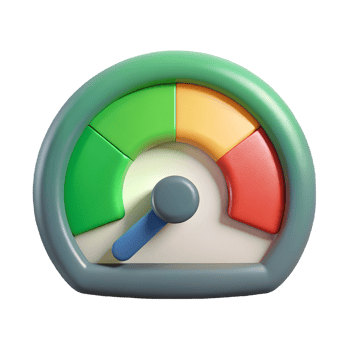 3D Speedometer Gauge Icon Performance Meter with Green, Yellow, Red Zones for App UI and UX Design Transparent Background png