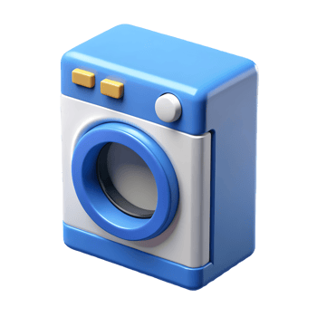 3D Washing Machine Appliance Icon, Clean Laundry, Modern Home, Blue and White Design, Home Appliance, Laundry Room, Isometric View Transparent Background png
