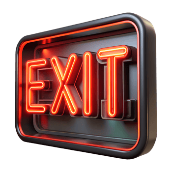 3d neon exit sign for emergency evacuation, glowing red safety symbol png