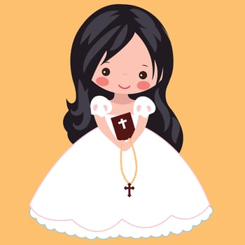 Flat design illustration of a first communion girl on a yellow background vector