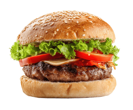 Delicious burger with fresh vegetables and sesame bun png