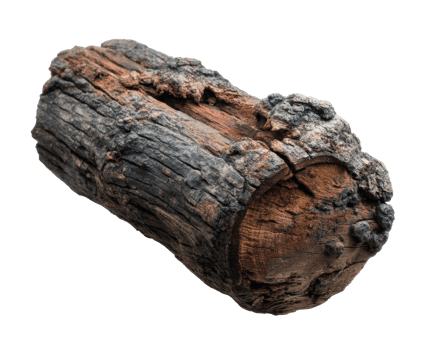 Charred log piece suitable for rustic decor and crafts png